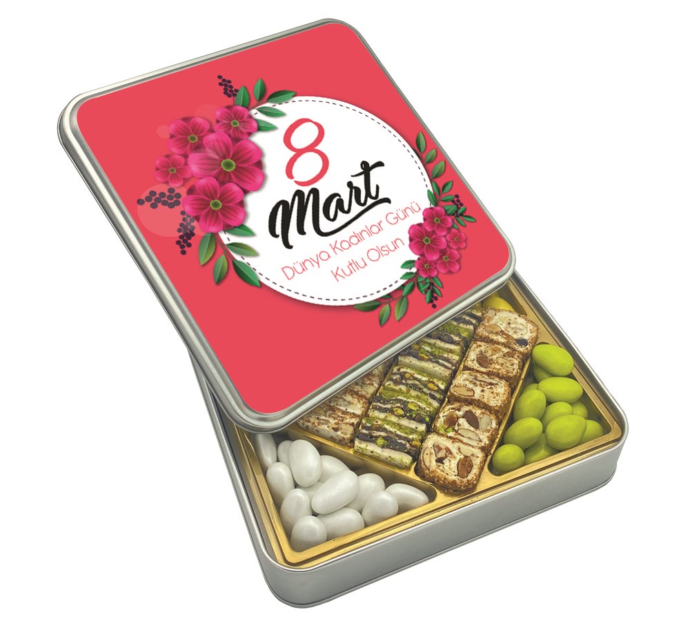 8 Mart Dünya Kadınlar Günü Pembe  Çiçekli Baklava Lokum & Draje