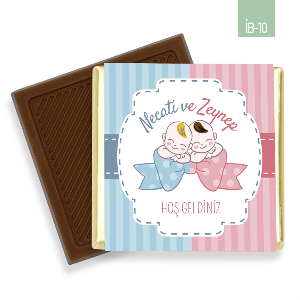 Çerçeve Desenli İkiz Erkek Kız Bebek Çikolatası (45 Adet)