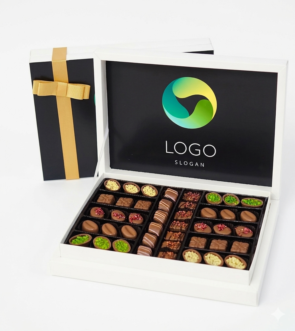 Kurumsal Logolu Özel Kutu El Yapımı Çikolata Büyük Sunum Kutu
