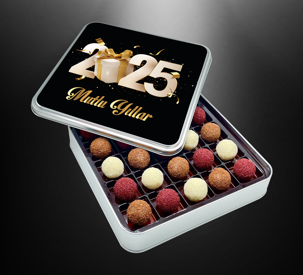 Yılbaşı Çikolatası Siyah Desenli Truff Çikolata Kutusu