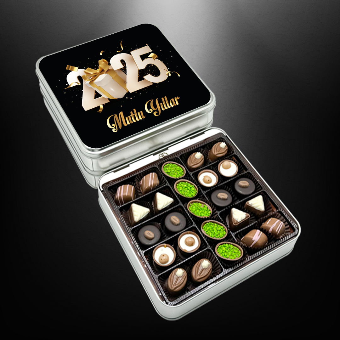 Yılbaşı Çikolataları Siyah Desenli Special Çikolata Metal Kutu