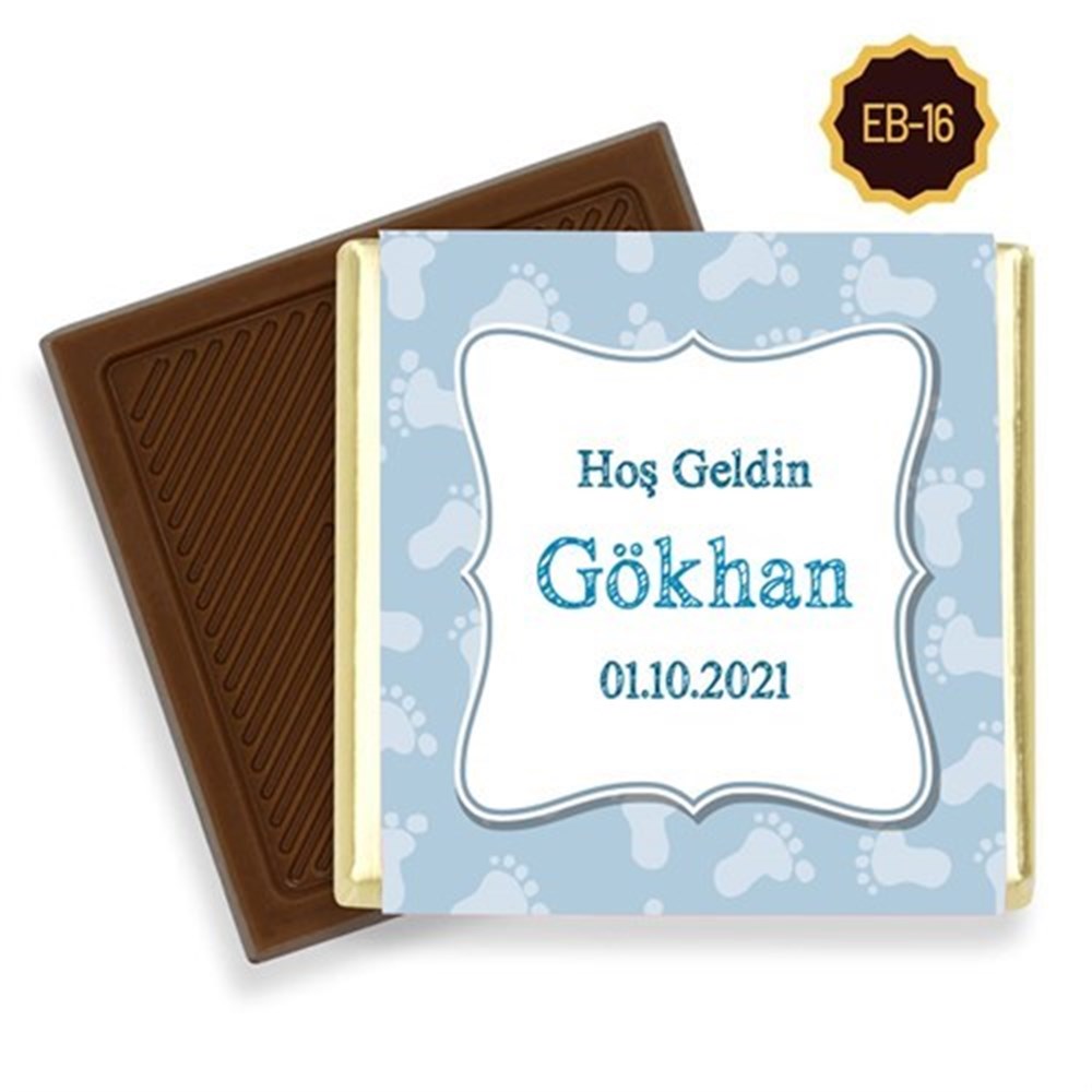 Ayak İzi Motifli Erkek Bebek Çikolatası (45 Adet)