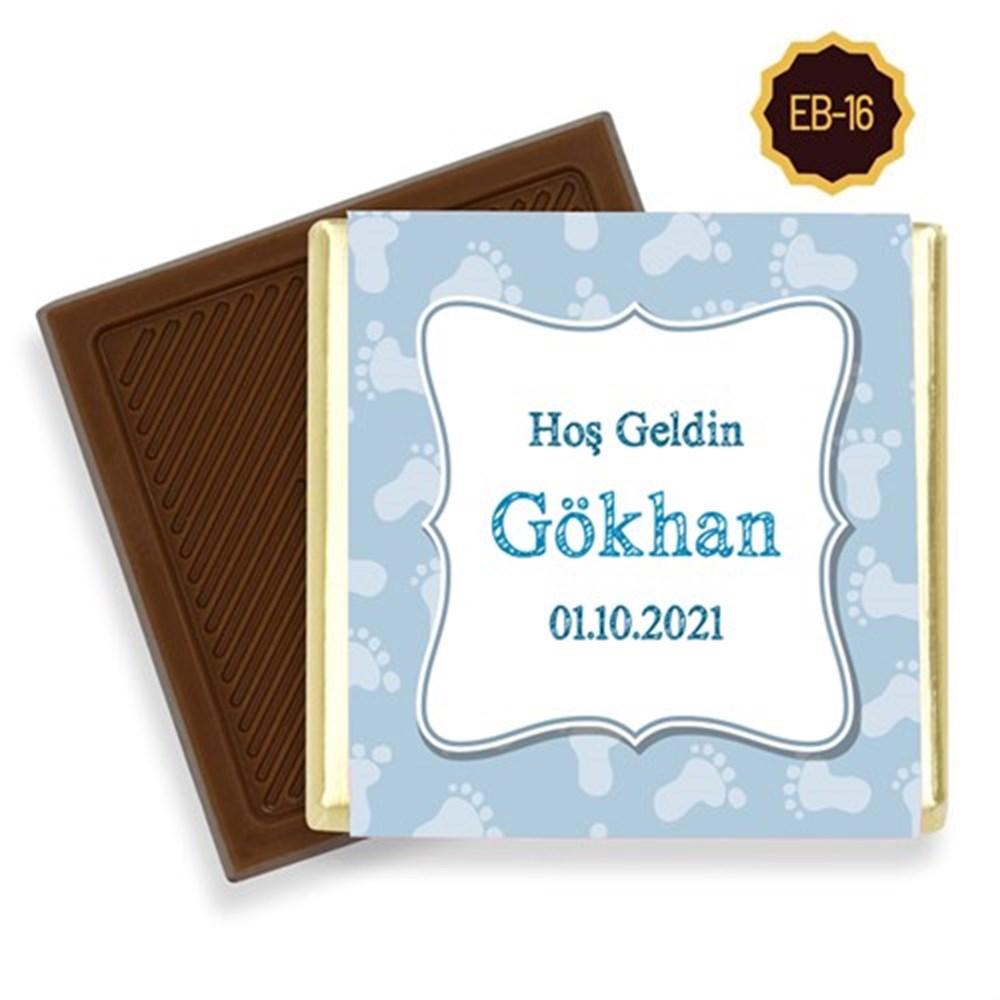 Ayak İzi Motifli Erkek Bebek Çikolatası (45 Adet)