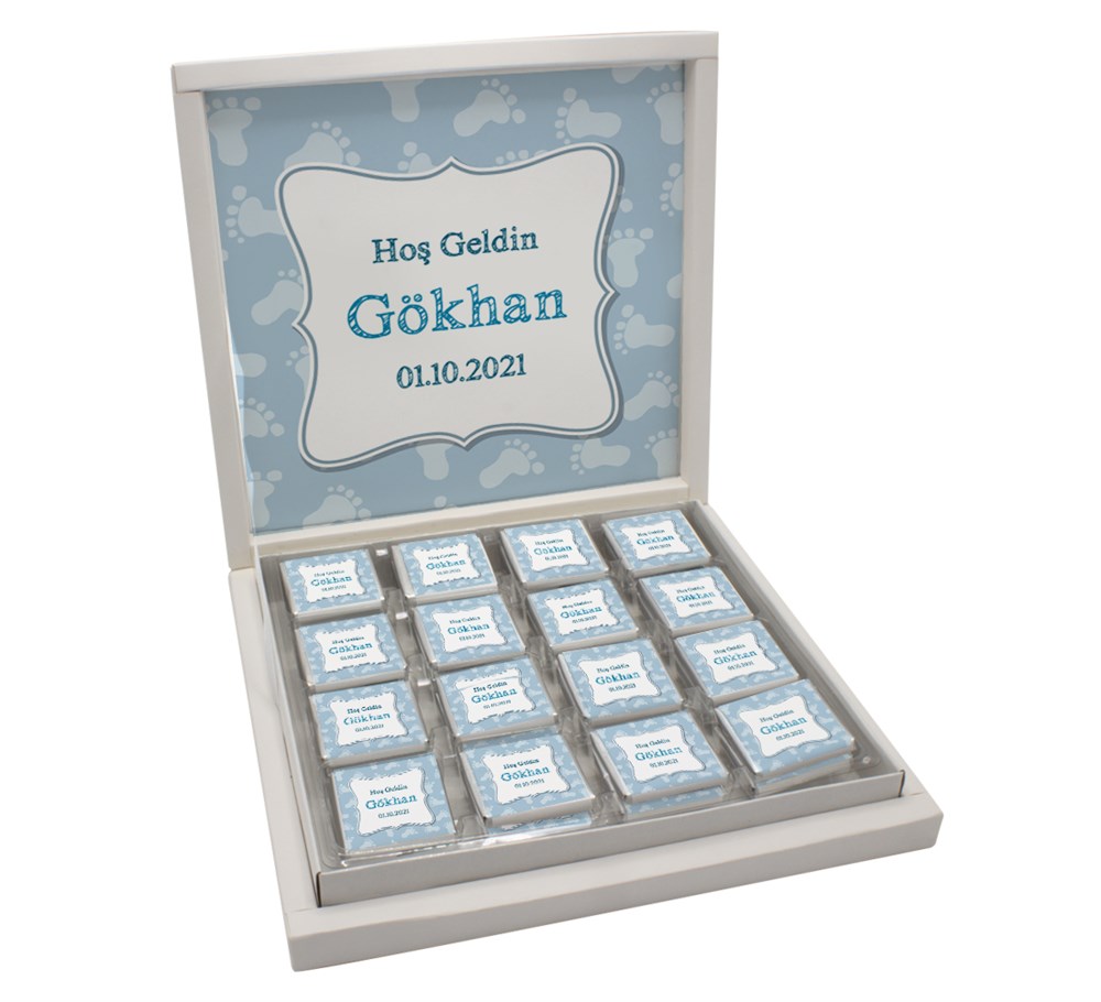 Ayak İzi Motifli Erkek Bebek Çikolatası (32 Adet)