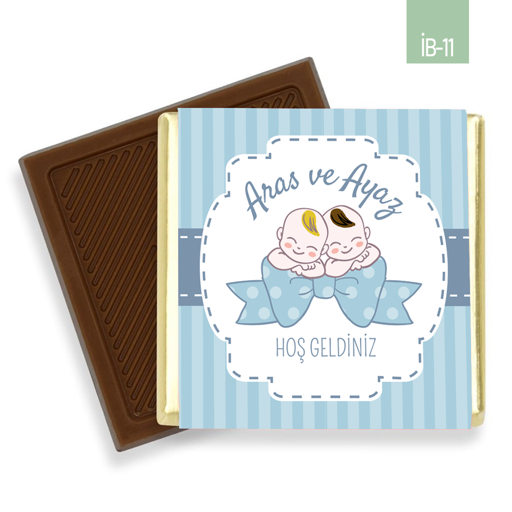 Çerçeve Desenli İkiz Erkek Bebek Çikolatası (60 Adet)