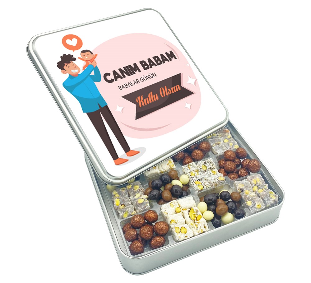 Baba Oğul Tasarımlı Babalar Günü Çifte Kavrulmuş Lokum & Draje