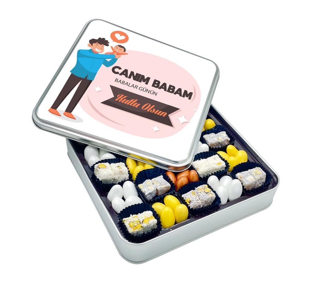 Baba Oğul Tasarımlı Babalar Günü Çikolatası Çifte Kavrulmuş Lokum + Draje