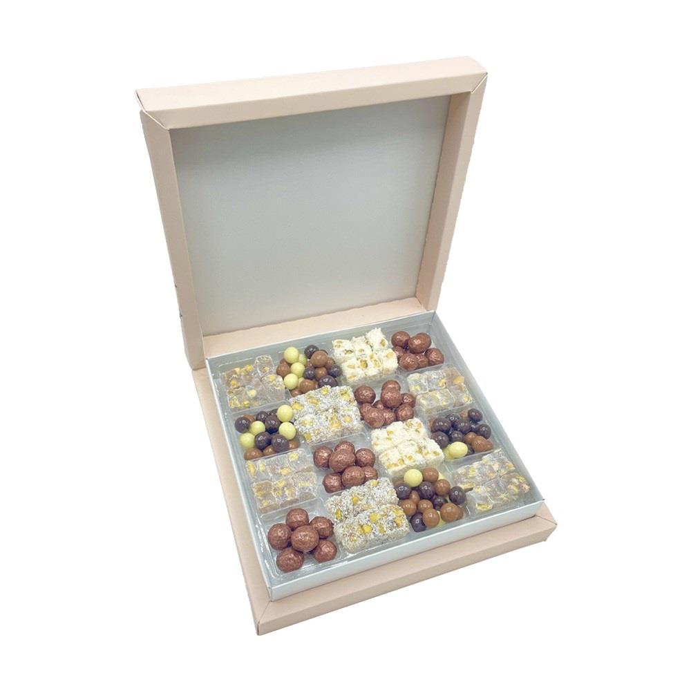 Babalar Günü Hediyesi Çifte Kavrulmuş Lokum ve Kahveli Draje Ekru Kutu