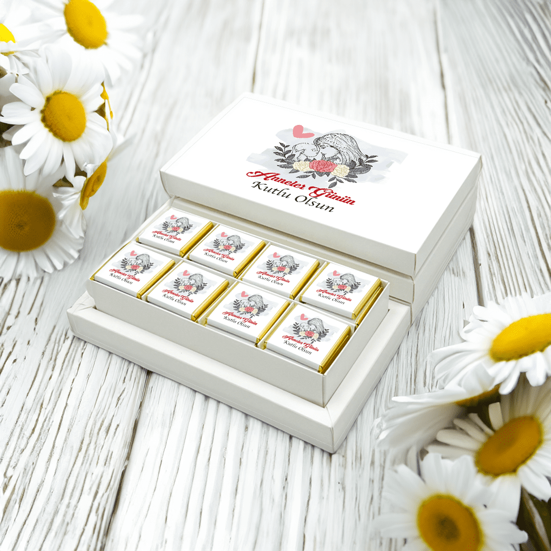 Anneler Günü Hediyesi Gül Desenli 16 Adet Madlen Çikolata Kutusu 8 Bölmeli Kutu