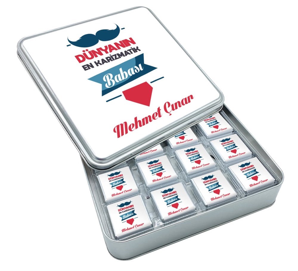 Bıyık Tasarımlı Babalar Günü Çikolatası Metal Kutu