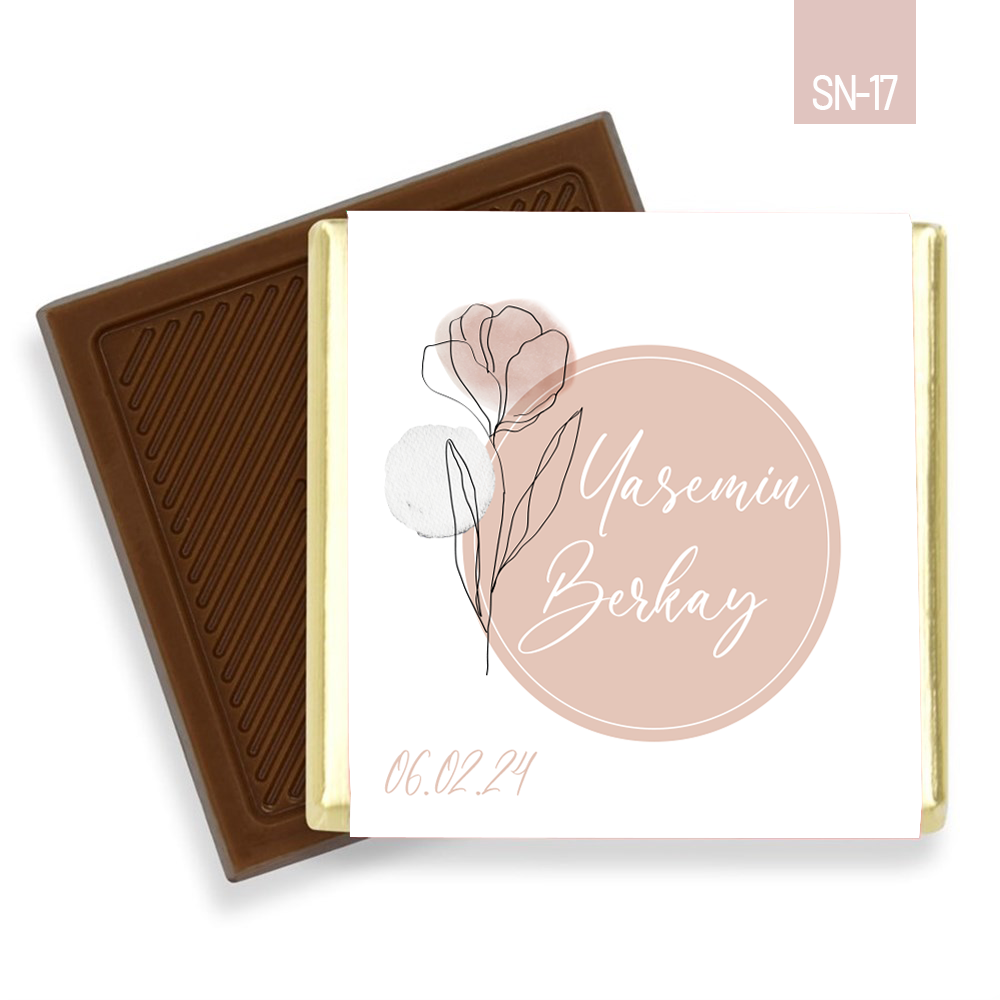 Çizgisel Gül Desenli Söz Nişan Çikolatası (100 Adet)