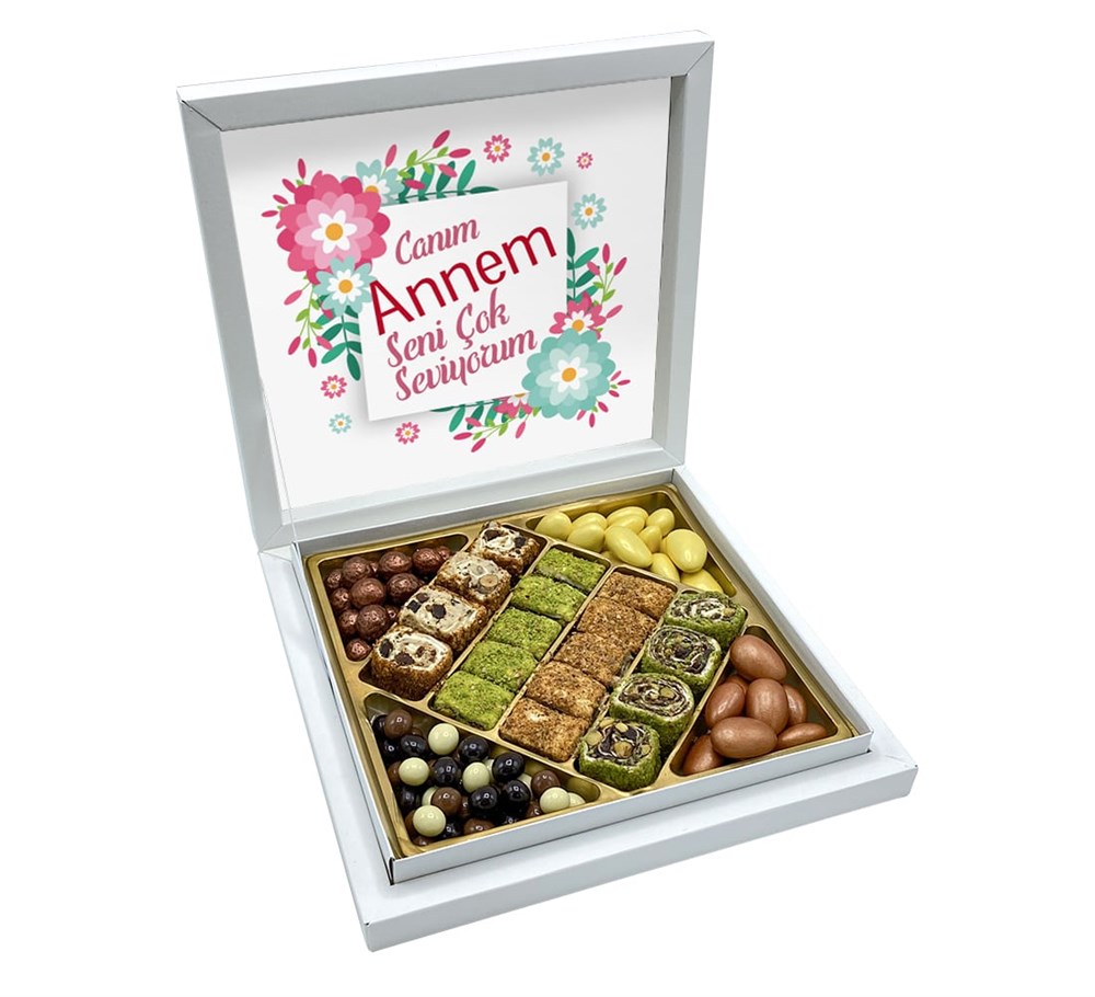 Çiçek Desenli Anneler Günü Special Şerit Lokum & Draje