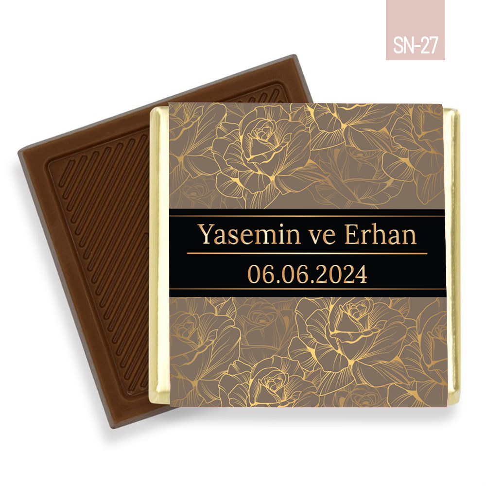 Gül Arka Plan Desenli Söz Nişan Çikolatası (45 Adet)