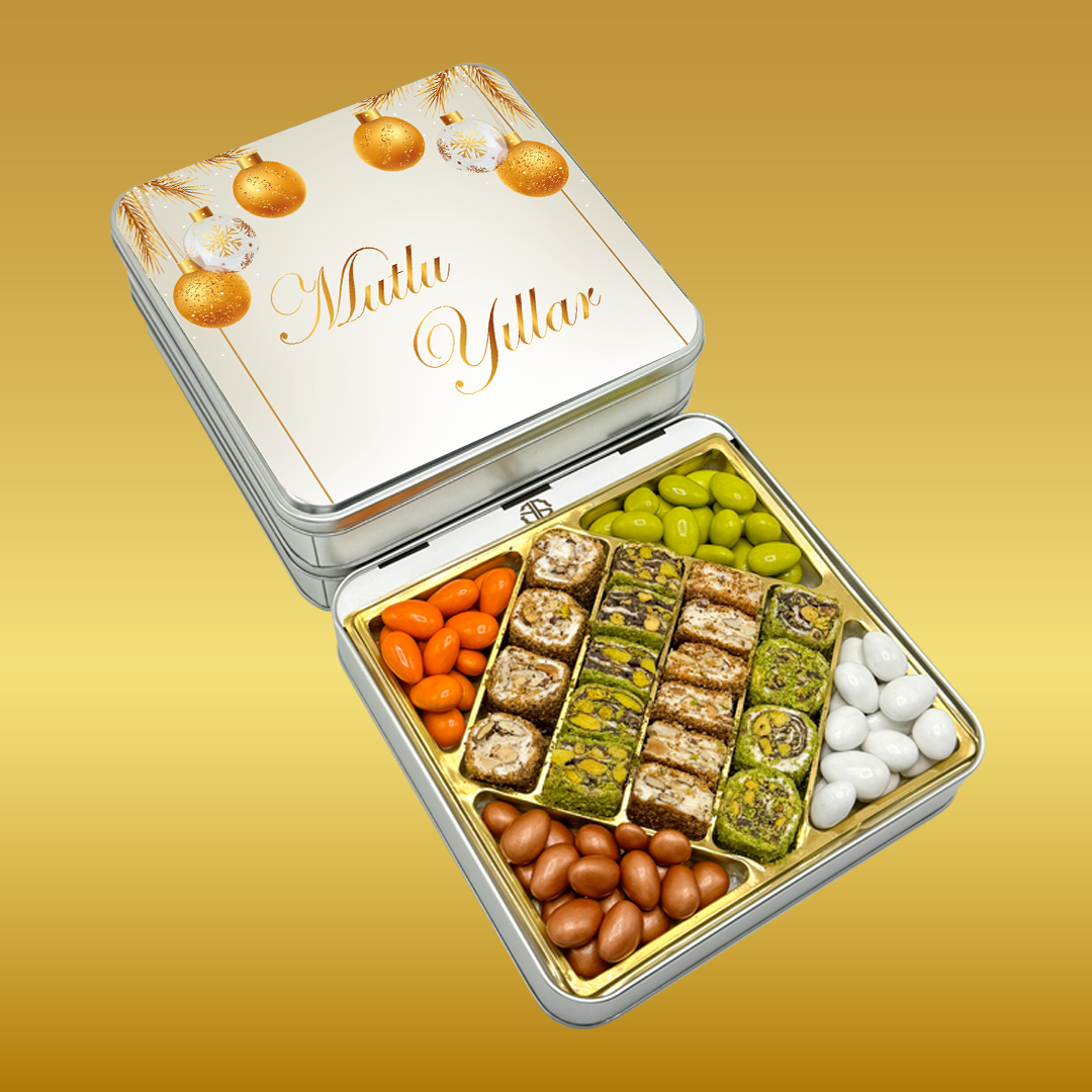 Yılbaşı Hediyeleri Altın Desenli Baklava Lokum & Draje