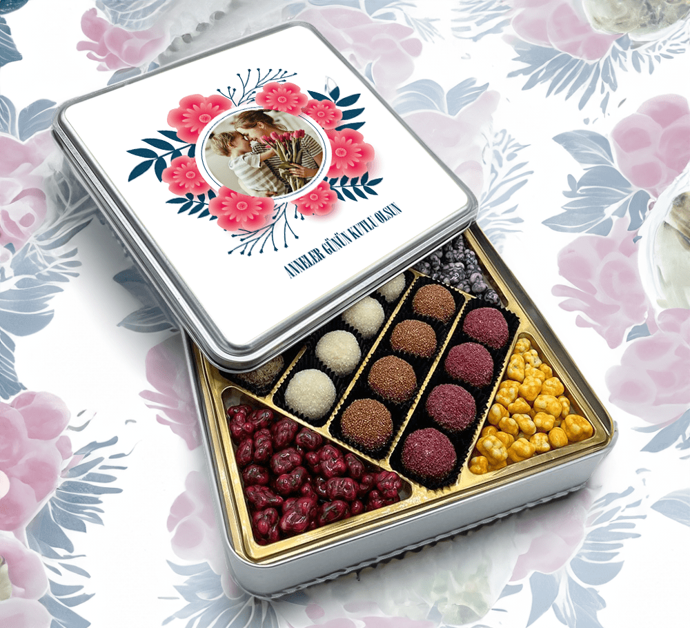 Anneler Günü Hediyesi Fotoğraflı Truff Çikolata & Draje Metal Kutu