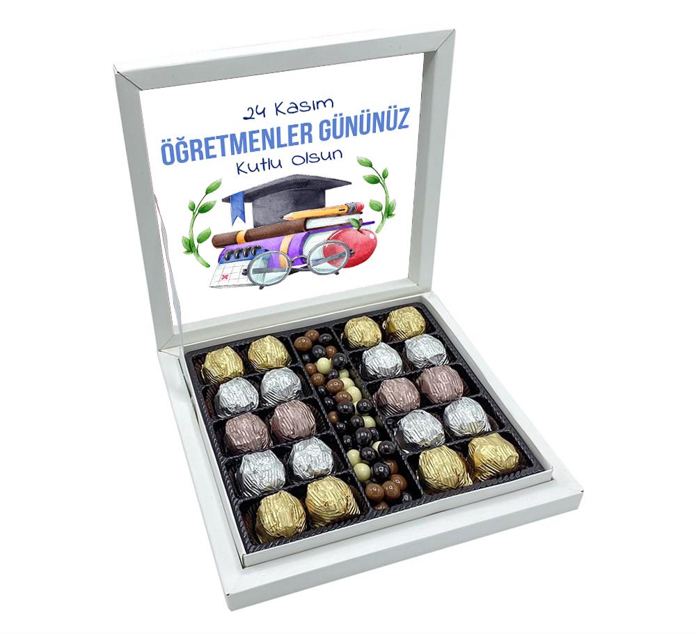 Defter Desenli Hediyelik Öğretmenler Günü Yaldızlı Özel Çikolata Sunum Kutulu