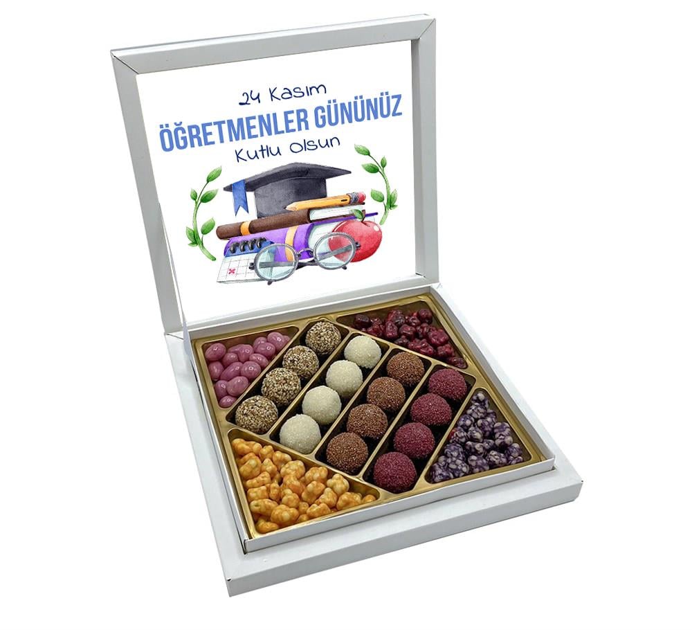 Defter Desenli Hediyelik Öğretmenler Günü Truf Çikolata + Draje Sunum Kutulu