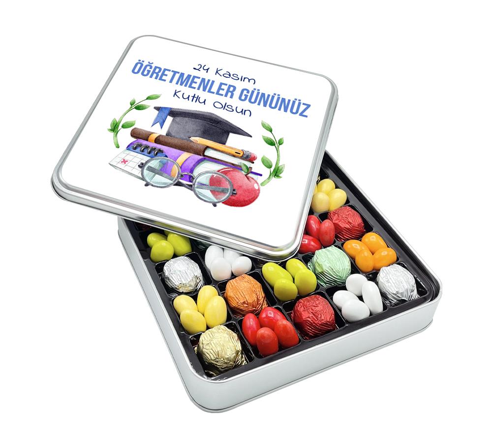 Defter Desenli Öğretmenler Günü Hediyesi Renkli Çikolata + Draje Kutusu