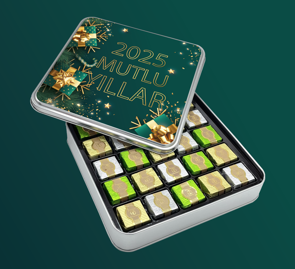 Yılbaşı Çikolatası Yeşil Desenli Premium Çikolata