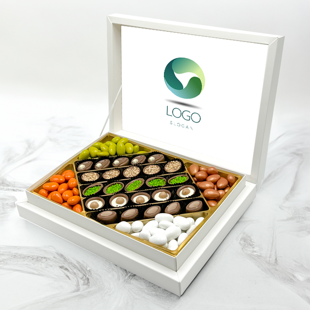 Kurumsal Logolu Özel Kutu El Yapımı Çikolata Ve Draje Büyük Sunum Kutu