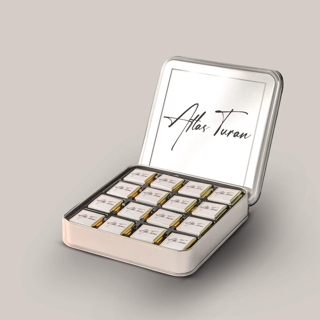 32 Adetli Çerçeve Desenli Metal Kutu Madlen Çikolata	