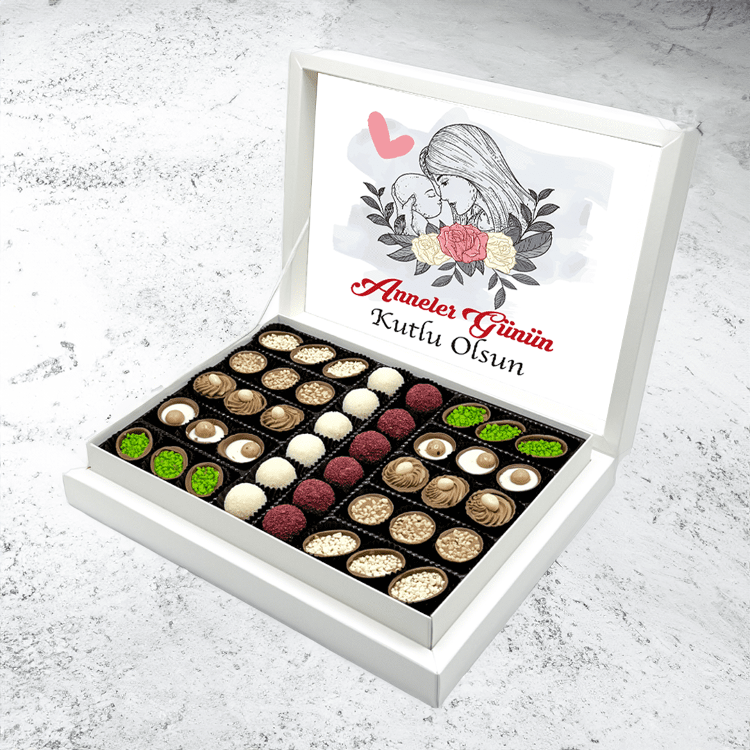 Anneler Günü Hediyesi Gül Desenli El Yapımı Çikolata Büyük Sunum Kutu