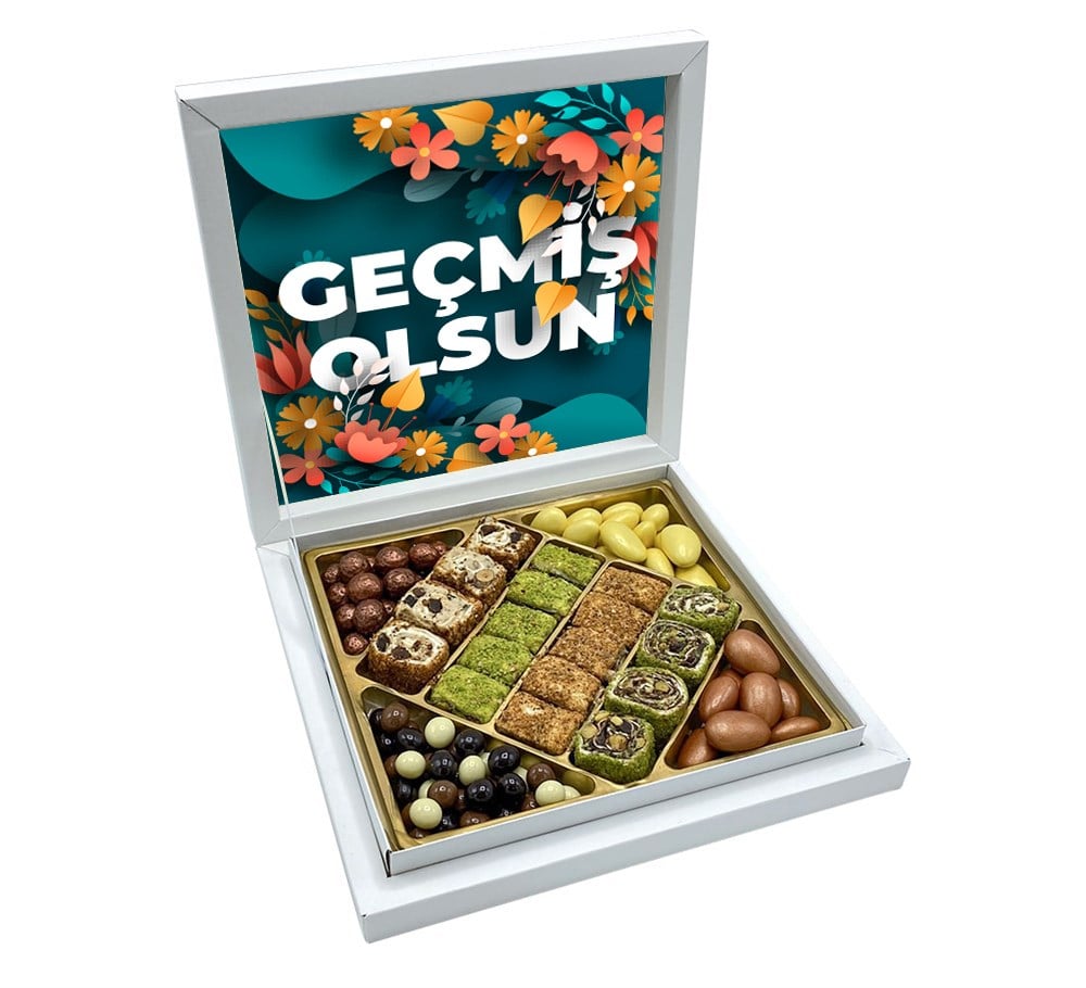 Geçmiş Olsun Çiçek asarımlı Sunum Kutulu Special Şerit Lokum & Draje