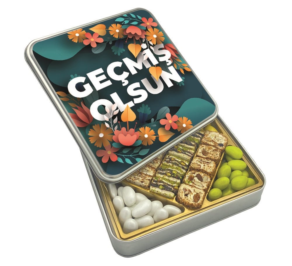 Geçmiş Olsun Çiçek Tasarımlı Special Baklava Lokum & Draje Metal Kutulu