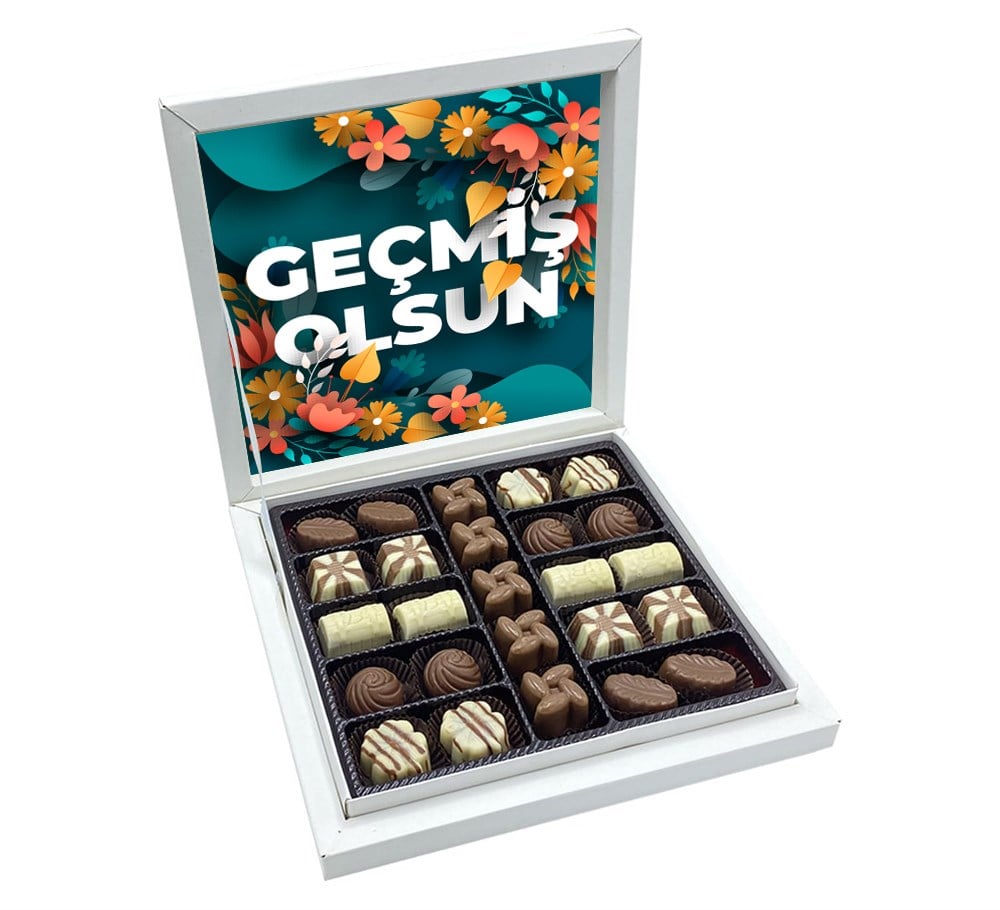 Geçmiş Olsun Çiçek Tasarımlı Sunum Kutulu Spesyal Çikolata