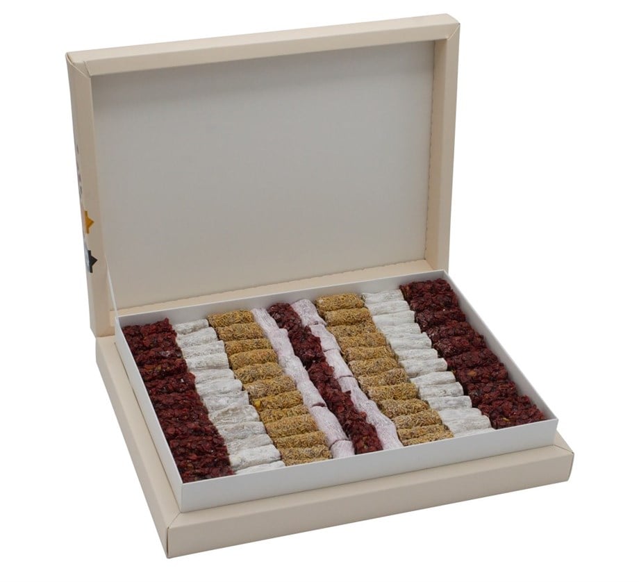Hediyelik Antep Fıstıklı Karışık Fitil Lokum Ekru Kutu (1126 gr)