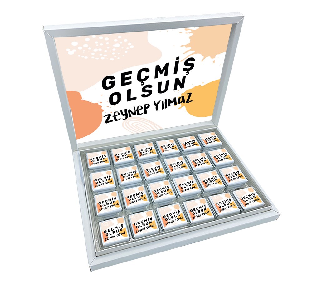 İsimli Geçmiş Olsun Tasarımlı Madlen Çikolata Büyük Sunum Kutulu (48 Adet)