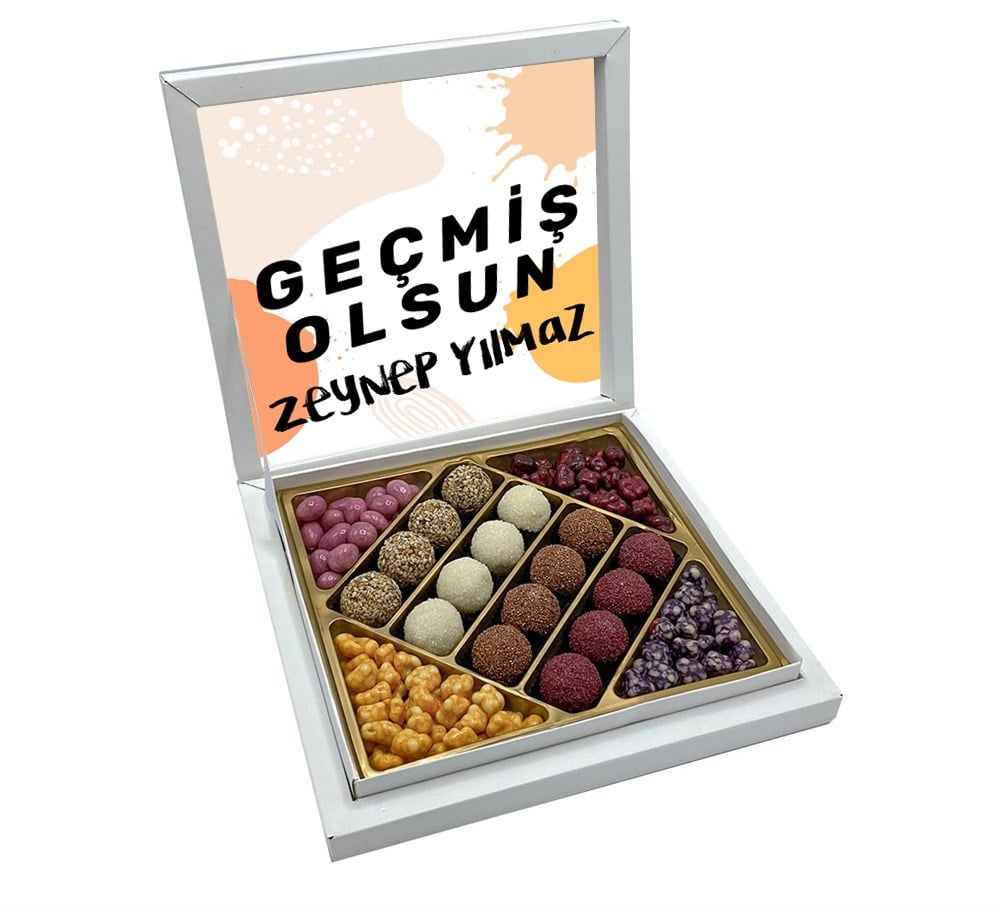 İsimli Geçmiş Olsun Tasarımlı Sunum Kutulu Truf Çikolata & Draje