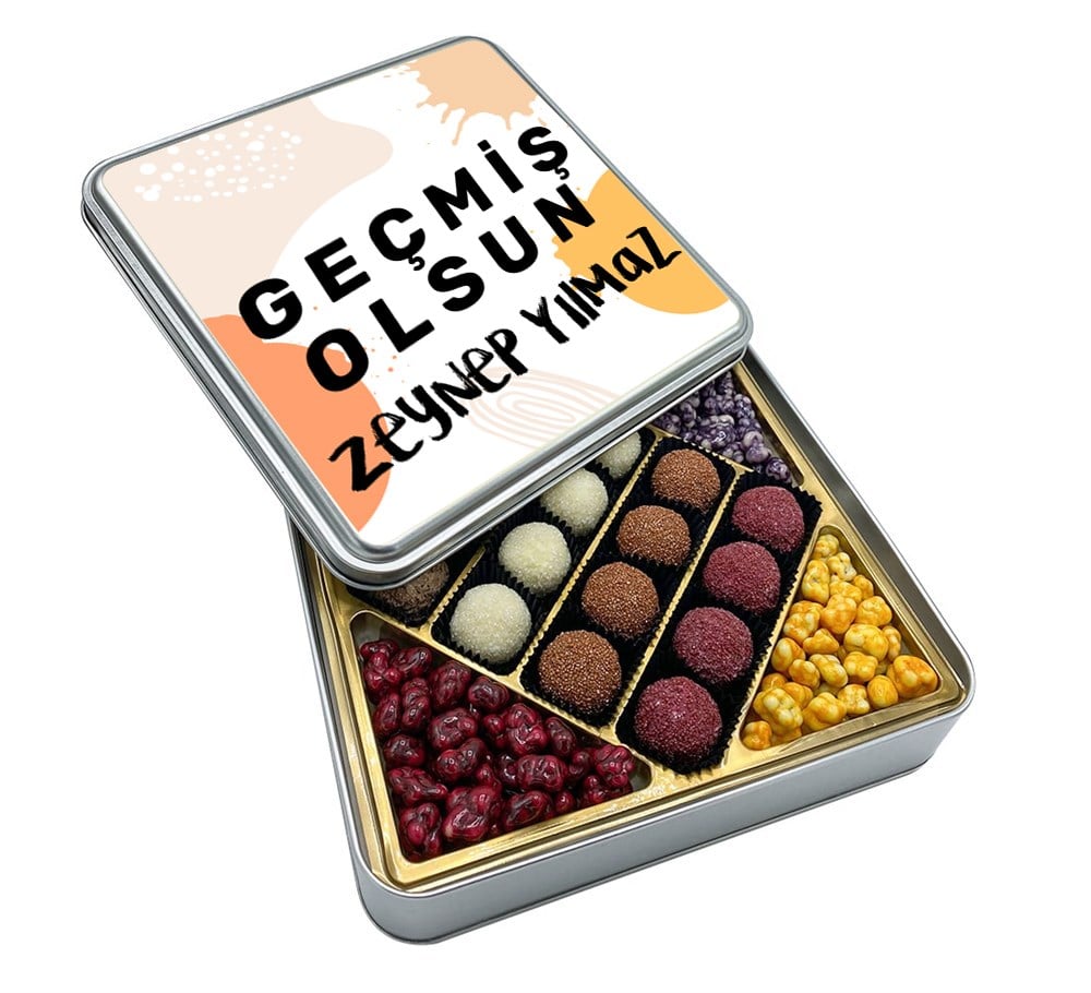 İsimli Geçmiş Olsun Tasarımlı Truf Çikolata & Draje Metal Kutu