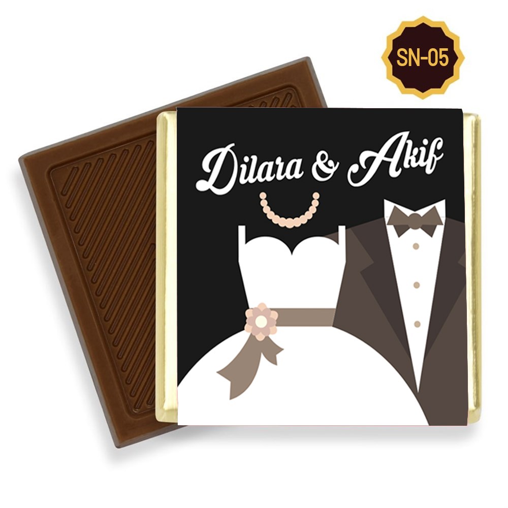 İsimli Söz Nişan Çikolatası Gelin Damat Desenli (96 Adet)