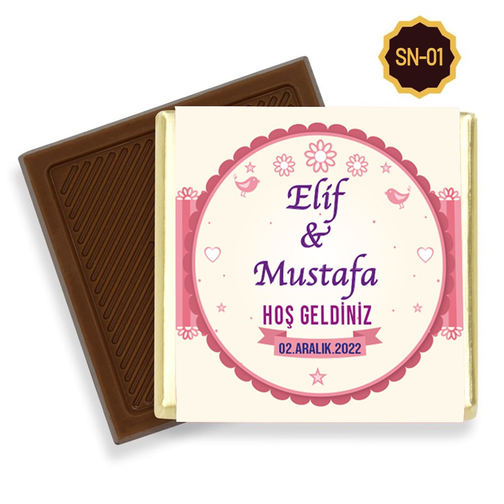 İsimli Söz Nişan Çikolatası Pembe Çerçeveli (96 Adet)