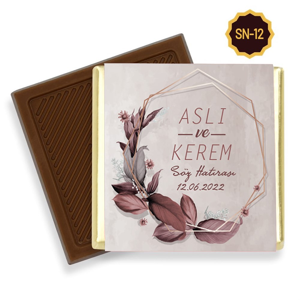 İsimli Söz Nişan Çikolatası Yaprak Desenli (60 Adet)