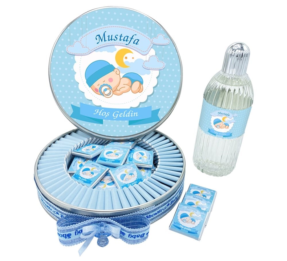 İsme Özel Erkek Bebek Çikolatası ve Kolonya