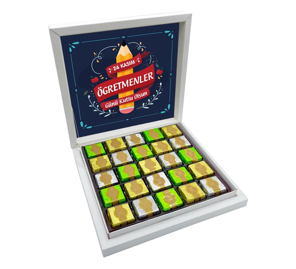 Kalem Desenli Öğretmenler Günü Hediyesi Premium Çikolata Sunum Kutulu