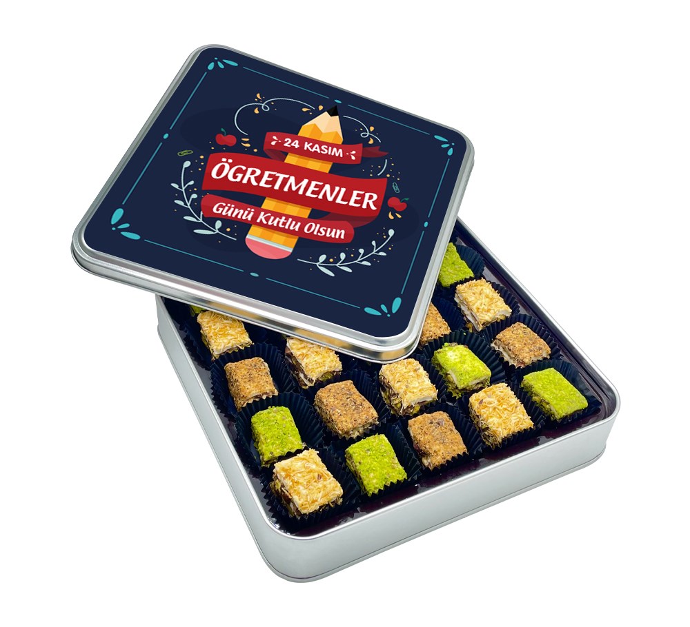 Kalem Desenli Öğretmenler Günü Hediyesi Baklava Lokum Kutusu