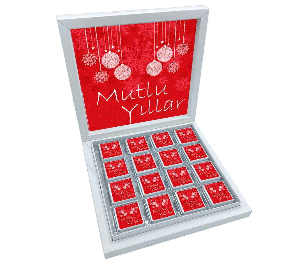 Kırmızı Süslemeli Hediyelik Yılbaşı Çikolatası Sunum Kutulu (32 Adet)
