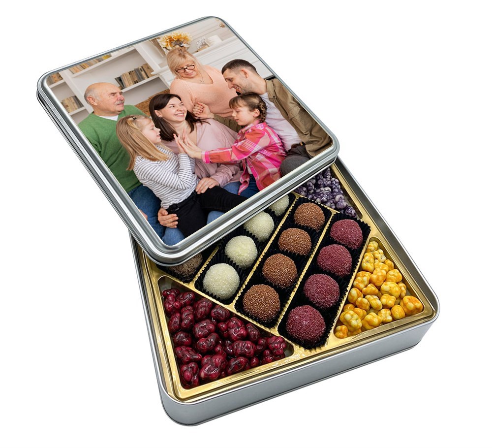 Kişiye Özel Fotoğraflı Special Truf Çikolata + Draje Metal Kutulu