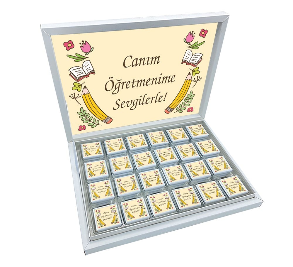 Lale Desenli Hediyelik Öğretmenler Günü Madlen Çikolata Büyük Sunum Kutulu (72 Adet)