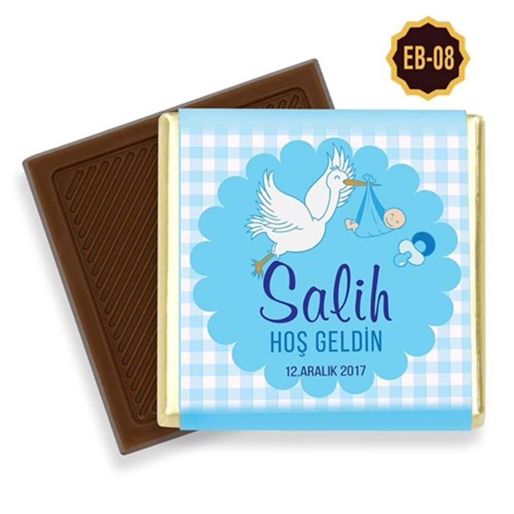 Leylek Desenli Erkek Bebek Çikolatası (45 Adet)