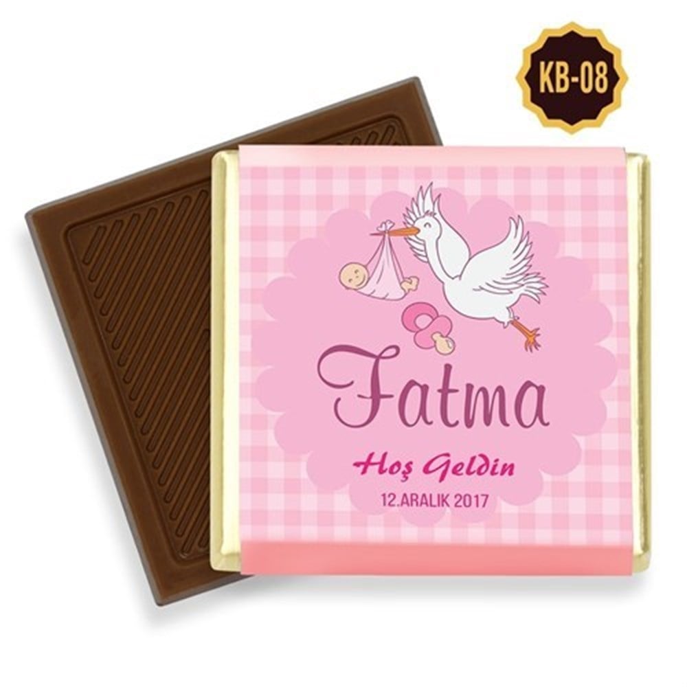 Leylek Desenli Kız Bebek Çikolatası (45 Adet)