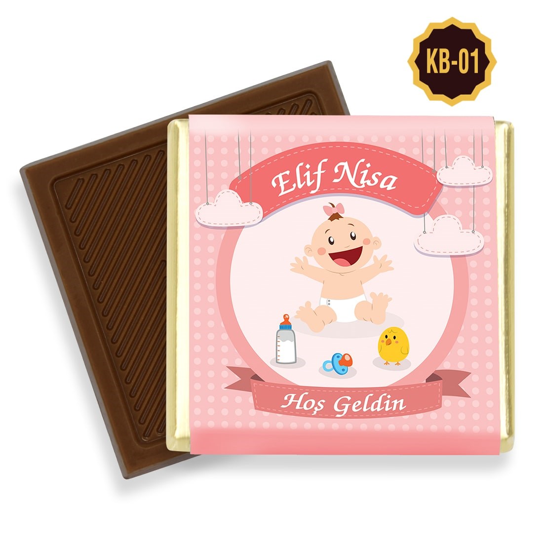 Özel Logolu Kutulu ve Kolonya Kız Bebek Çikolatası (72 Adet)