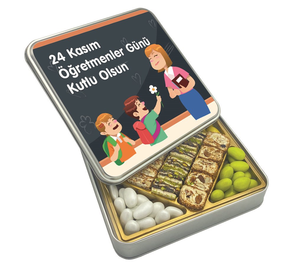 Özel Yazılı Hediyelik Öğretmenler Günü Special Baklava Lokum & Draje Metal Kutulu (Kadın)