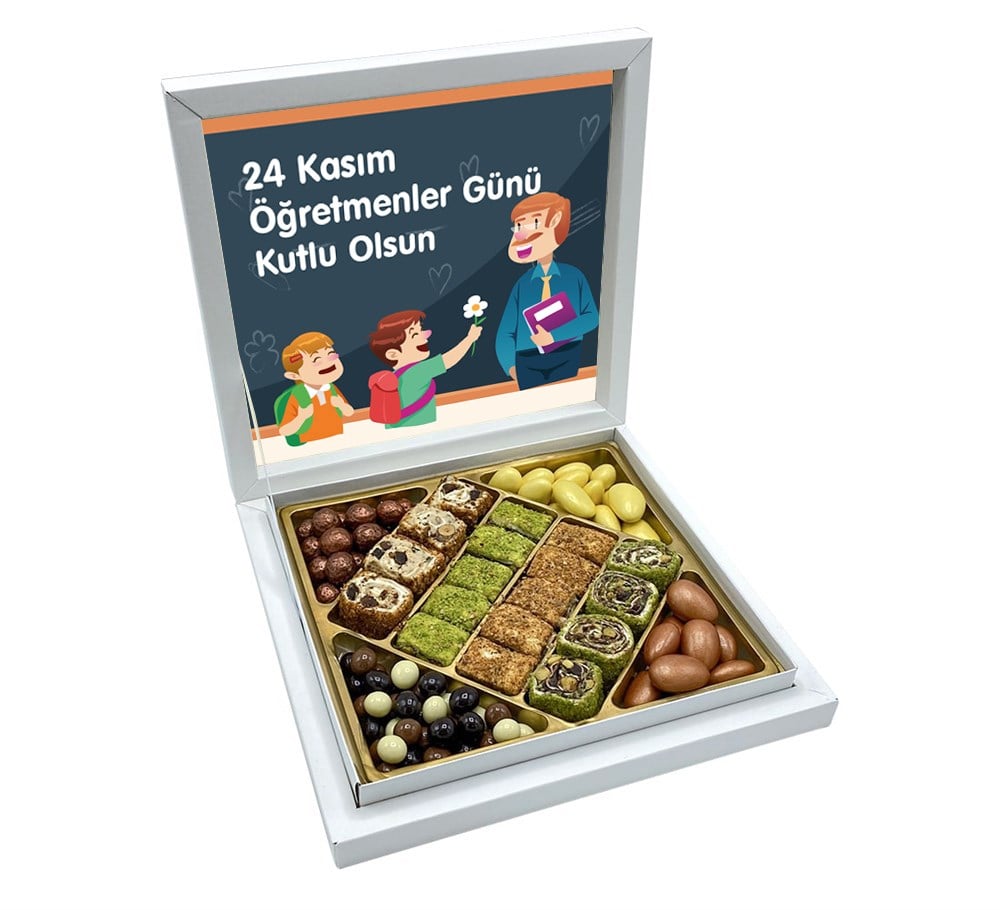 Özel Yazılı Hediyelik Öğretmenler Günü Şerit Lokum & Draje Sunum Kutulu (Erkek)