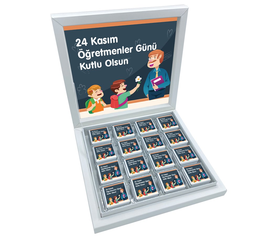 Özel Yazılı Hediyelik Öğretmenler Günü Madlen Çikolata Sunum Kutulu (48 Adet) (Erkek)