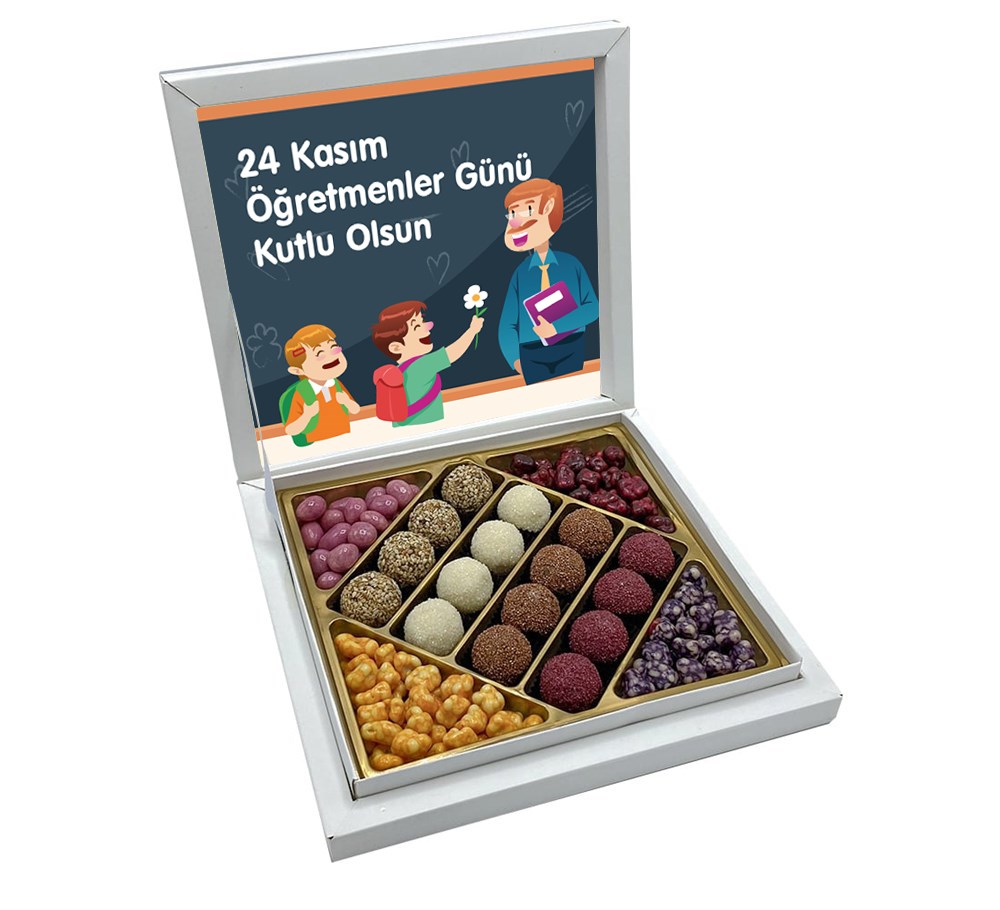 Özel Yazılı Hediyelik Öğretmenler Günü Truf Çikolata + Draje Sunum Kutulu (Erkek)