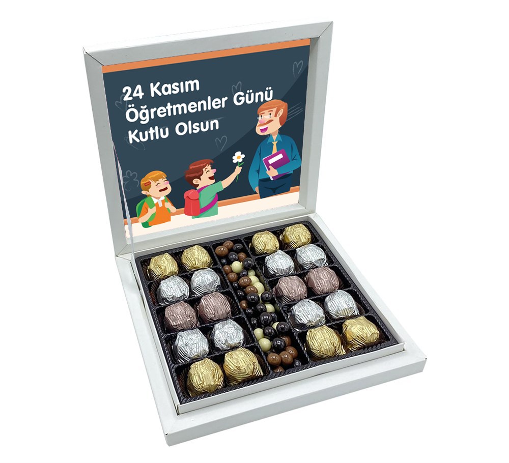 Özel Yazılı Hediyelik Öğretmenler Günü Yaldızlı Özel Çikolata Sunum Kutulu (Erkek)
